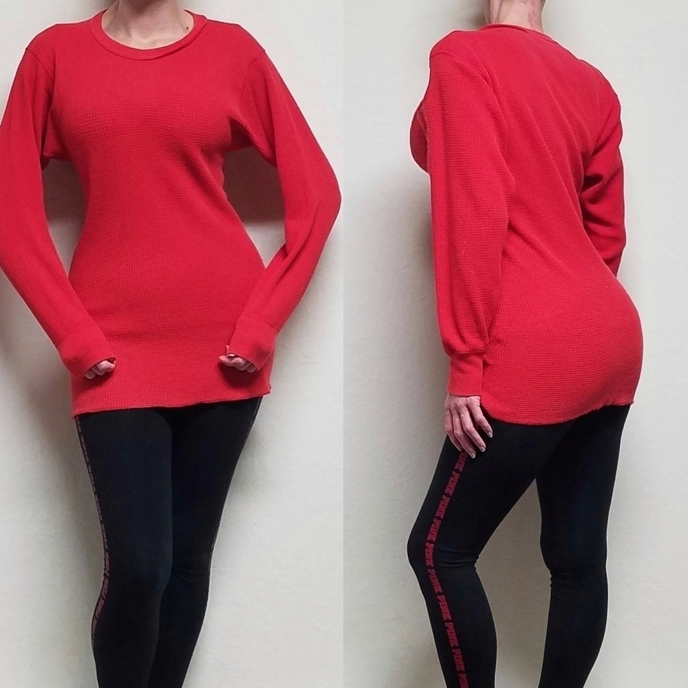 Vintage 70s J.E. Morgan Red Long Sleeve Thermal Long Underwear Long Johns Shirt